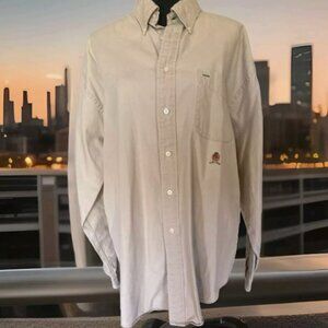 Vtg Y2K Tommy Hilfiger Mens XL Beige Button-Down Shirt Long Sleeve Tan